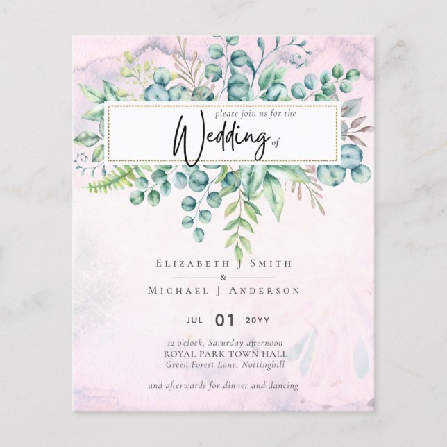 Flyer Linda Burgundy Blue Eucalyptus BUDGET Invite (Frente)