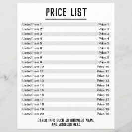 Flyer Lista de Preços. Até 20 itens e preços. Solteiro