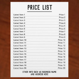 Flyer Lista de Preços. Até 20 itens & Preços. Frente úni