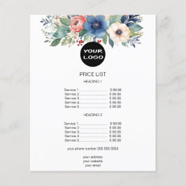 Flyer Lista de Preços Comercial Floral em Aquarela Elega