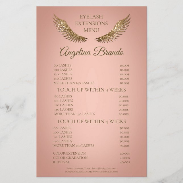 Flyer Lista de Preços Cor-de-Rosa das Extensões Eyelash  (Frente)