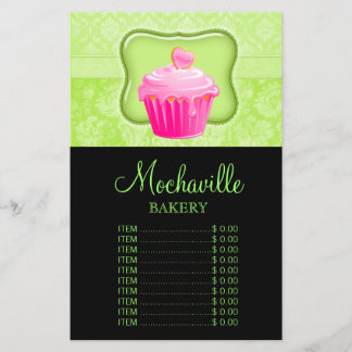 Flyer Lista de Preços Cupcake Bakery Vintage Damask Lima