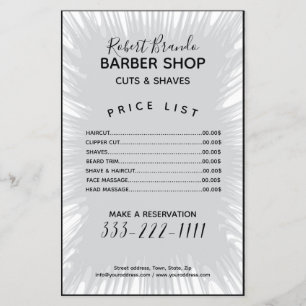 Flyer Lista de Preços de Barbearia com Fundo de Salpicos