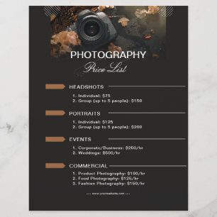 Flyer Lista de Preços de Fotografia Minimalista Moderna