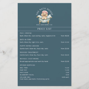 Flyer Lista de Preços de Higiene de Cães Poodle em Azul