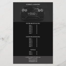 Flyer Lista de Preços de Limpeza Automática de Automóvei