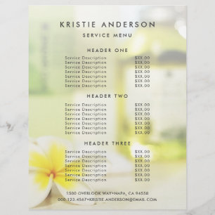 Flyer Lista de Preços de Massagem de Cuidados com a Pele