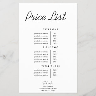 Flyer Lista de Preços de Negócios Moderna Minimalista