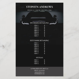 Flyer Lista de Preços de Reparo de Limpeza de Carros de