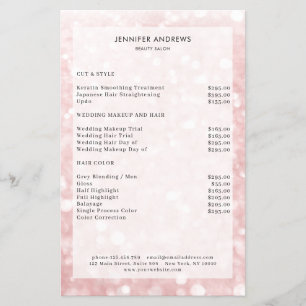 Flyer Lista de Preços de Salão de Beleza Brilho Rosa Cla