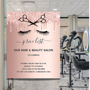 Flyer lista de preços de salão de beleza de cabelo rosa