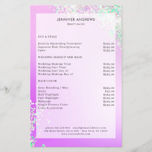 Flyer Lista de Preços de Salão de Glitter Prata Roxo Mod