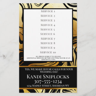 Flyer Lista de preços de salão de maquilhagem Dourada pa