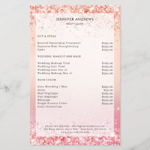 Flyer Lista de Preços de Salão Moderno Rosa Dourado com