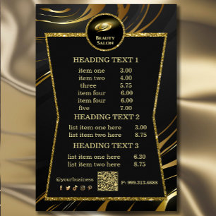 Flyer Lista de Preços do Salão de Beleza Elegante Preto