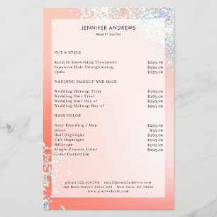 Flyer Lista de Preços do Salão de Glitter Prata Modern