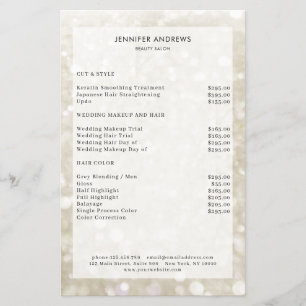 Flyer Lista de Preços do Salão Glitter Moderno Dourado