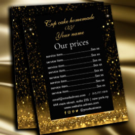 Flyer Lista de Preços Preto & Dourado Serviço Sparkly