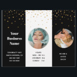 Flyer Lista de Preços Profissionais do Salão Triplo<br><div class="desc">Este folheto não só informa os seus clientes sobre os preços, como também contém as suas informações comerciais. Melhor do que um cartão de visita e mais informativo do que um simples folheto publicitário. Texto e preços fáceis de ler. As costas têm retângulos pretos e brancos com confete dourado. Isto...</div>