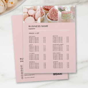 Flyer Lista de Preços QR Foto Personalizada Rosa Padaria