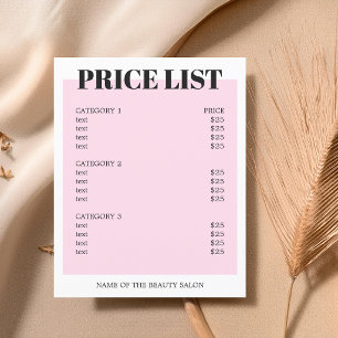 Flyer Lista de Preços Salão Código QR Rosa Branco Minima