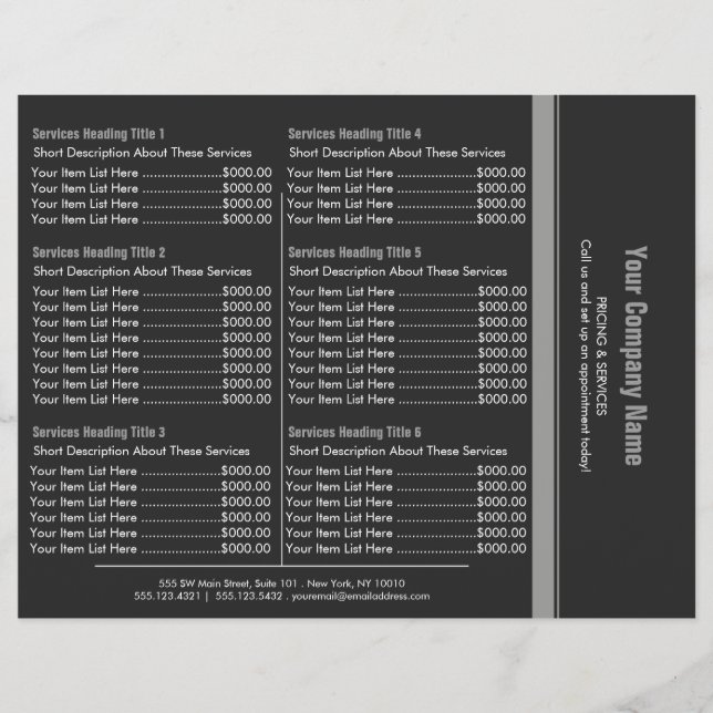 Flyer Lista de Preços Simples de Fronteira de cinzas 6 (Frente)