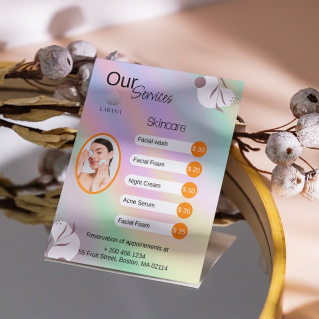 Flyer Lista Elegante Holográfica de Serviços Pastel (Pastel Holographic Elegant List Of Services Flyer)