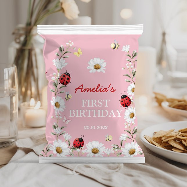 Flyer Little Love Bug Daisy Birthday Chip Bag Wrapper (Criador carregado)