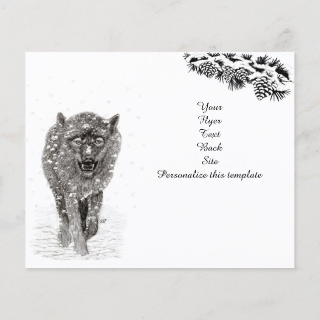 Flyer Lobo Negro Zangado na Neve, inverno selvagem (Verso)