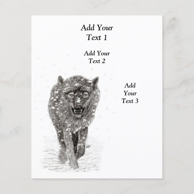 Flyer Lobo Negro Zangado na Neve, inverno selvagem (Frente)