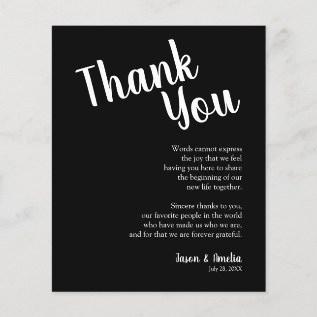 Flyer Local de Casamento Negro e Branco Obrigado (Frente)