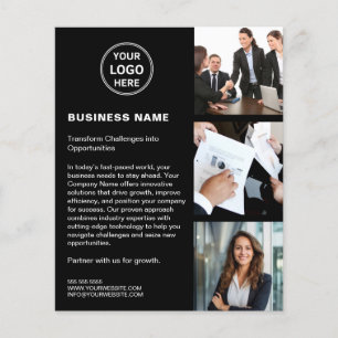 Flyer Logo Foto QR Moderno Preto Empresarial Corporativo