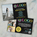 Flyer Logotipo amarelo preto Fotos promocionais Pequenas<br><div class="desc">Folhetos de marketing pretos, amarelos e turquesas para sua pequena empresa personalizados com seu logotipo, fotos, código QR e texto personalizado. Folhetos promocionais personalizados para sua pequena empresa, talvez fotografia, paisagens, beleza, bem-estar e muito mais. Adicione fotos, endereço, mídia social, número de telefone e quaisquer informações que seus clientes e...</div>