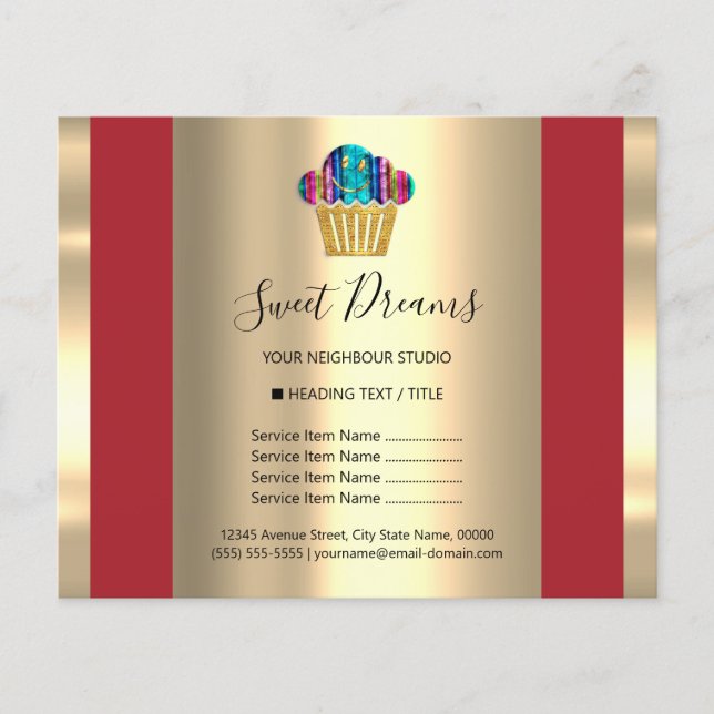 Flyer Logotipo Beaut Salon Sweet Bakery List Red (Frente)