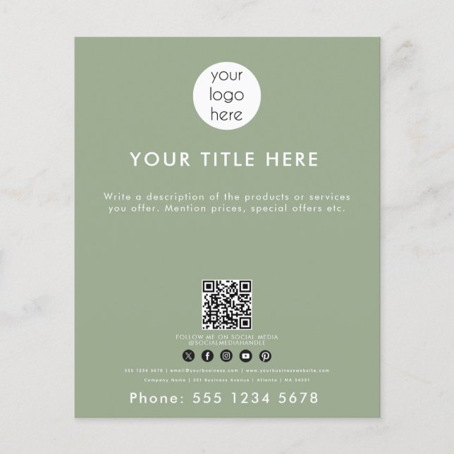 Flyer Logotipo comercial Código QR Mídia social Verde (Frente)