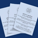 Flyer Logotipo comercial | Personalizado Azul Claro Simp<br><div class="desc">Um simples modelo de folheto de negócios azul-claro personalizado em um estilo minimalista simples que pode ser facilmente modificado e atualizado com o logotipo de sua própria empresa,  detalhes do produto,  preços e muito mais! Escolha o tamanho do folheto e o tipo de papel no menu Opções.</div>