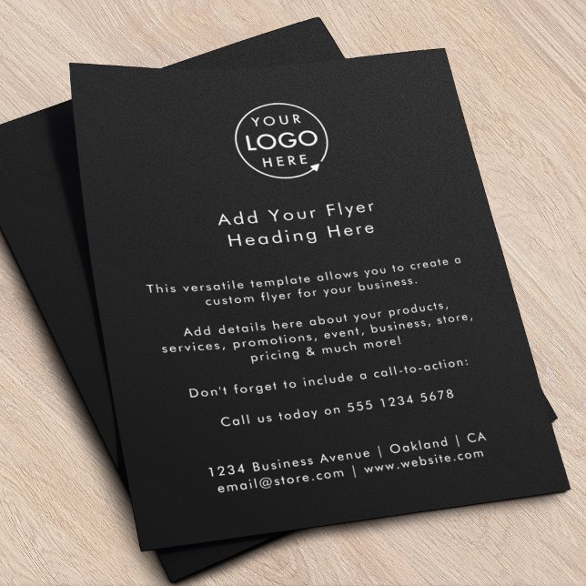 Flyer Logotipo comercial | Promocional Mínimo Negro (Create a clean, professional look that highlights your brand and key business details)