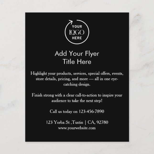 Flyer Logotipo comercial | Promocional Mínimo Negro (Frente)