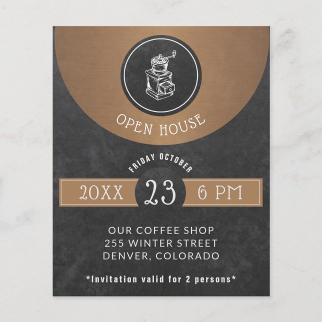 Flyer Logotipo da Casa do Café Aberta Cobre e Preto (Frente)