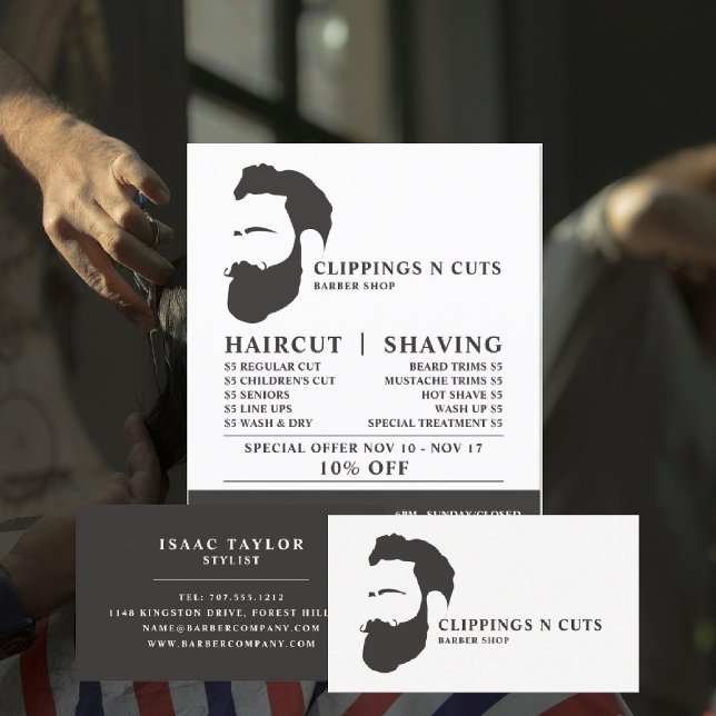 Flyer Logotipo de barba, anúncio de barbeiros masculinos (Criador carregado)