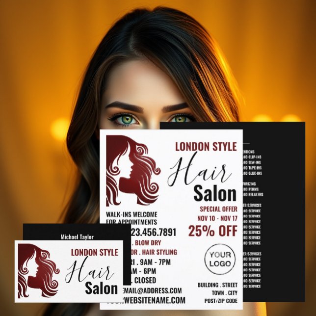 Flyer Logotipo de Cabelo, Cabeleireiro, Anúncio de Salão (Criador carregado)