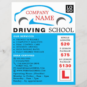 Flyer Logotipo de carro azul, escola de condução, inst