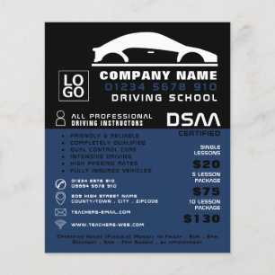 Flyer Logotipo de carro preto e branco, escola de conduç