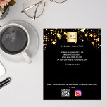 Flyer Logotipo de código qr para estrelas douradas preta<br><div class="desc">Personalize e adicione o logotipo,  o nome,  o endereço,  o texto,  o seu próprio código QR à sua conta instagram. Fundo preto,  decorado com estrelas ouros.</div>