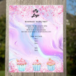 Flyer Logotipo de cupcakes de cor-de-rosa holográficos p<br><div class="desc">Personalize e adicione o logotipo,  o nome,  o endereço e o texto da sua empresa. Pastos azuis,  cor-de-rosa,  roxos,  cor-de-rosa,  plano de fundo holográfico decorado com confete e cupcakes.</div>