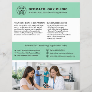 Flyer Logotipo de Dermatologista Médico de Pele Verde Su