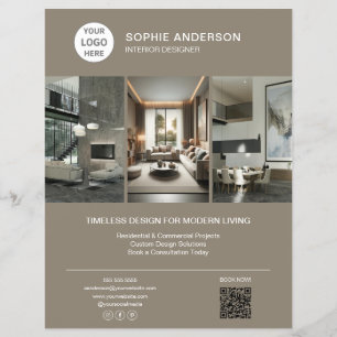 Flyer Logotipo de Designer de Interiores Foto Bege Profi