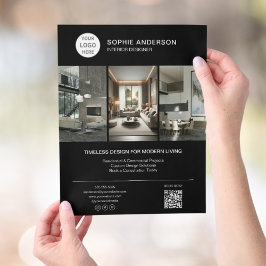 Flyer Logotipo de Designer de Interiores Foto Preto Prof