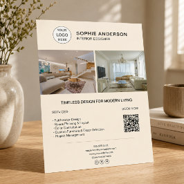Flyer Logotipo de Designer de Interiores Foto QR Creme N