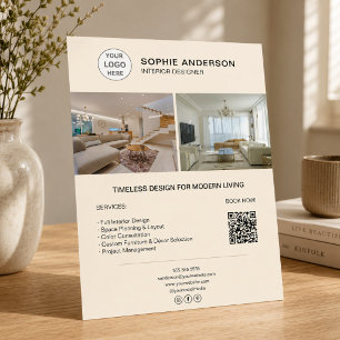 Flyer Logotipo de Designer de Interiores Foto QR Creme N